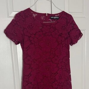 Karl Lagerfeld Women's Floral Lace Top - Deep Red